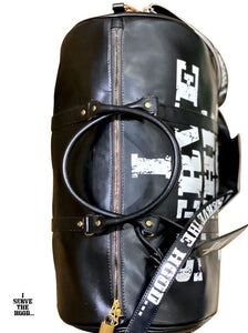 Black Iconic Logo I Serve The Hood Duffle Bag