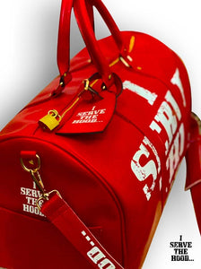 True Red Iconic Logo I Serve The Hood Duffle Bag